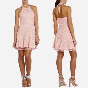 🚨FINAL SALE🚨 BCBGMAXAZRIA Basanti Light Shell Pink Fit & Flare Halter Dress